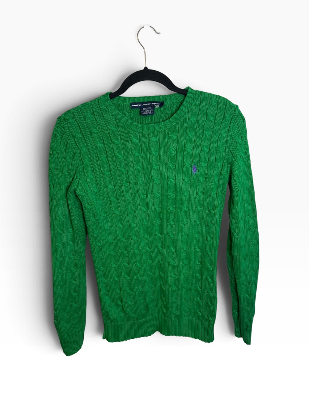 Ralph Lauren Sport Preppy Green Cableknit Purple Pony Sweater